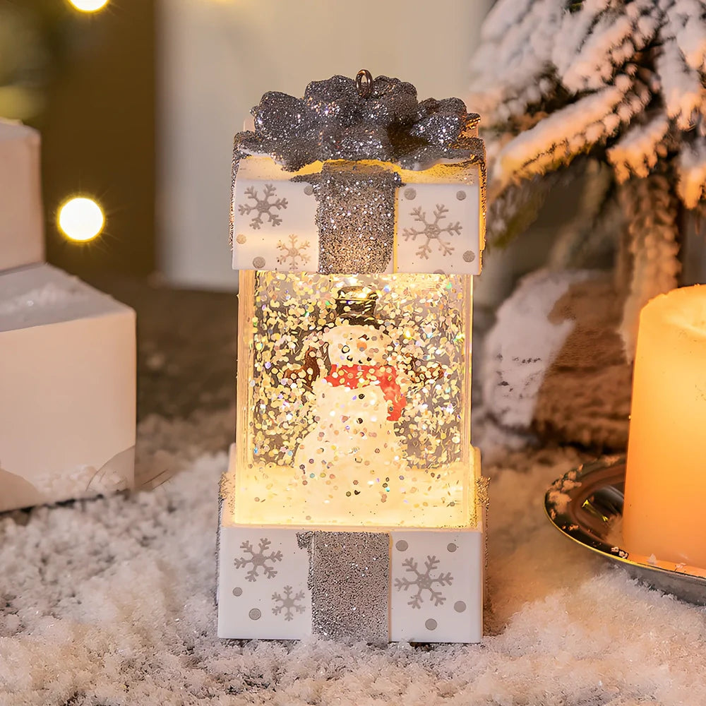 Red and white Christmas crystal ball lights with cartoon designs measuring 5.5cm