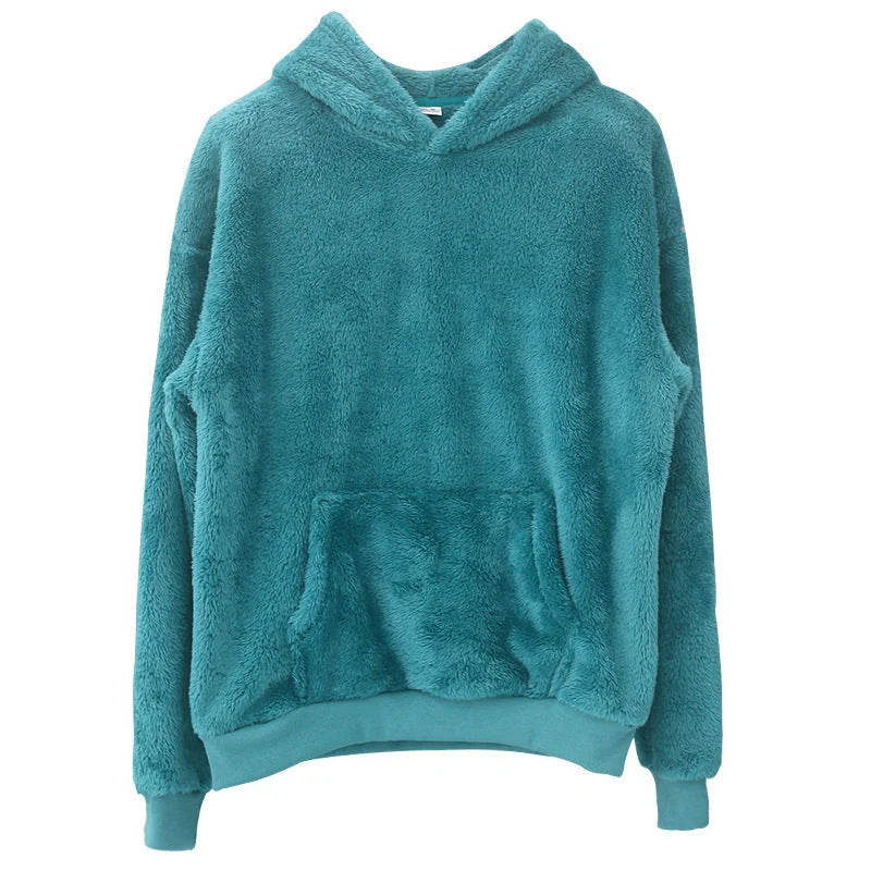 Double-sided velvet hooded sweater for men in navy blue with pockets