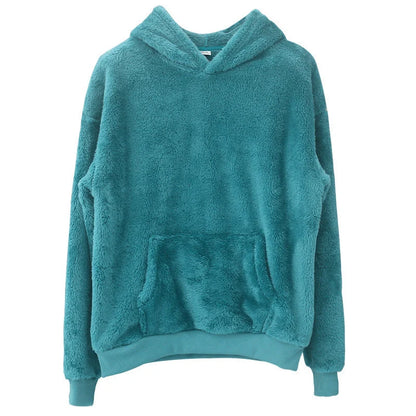 Double-sided velvet hooded sweater for men in navy blue with pockets