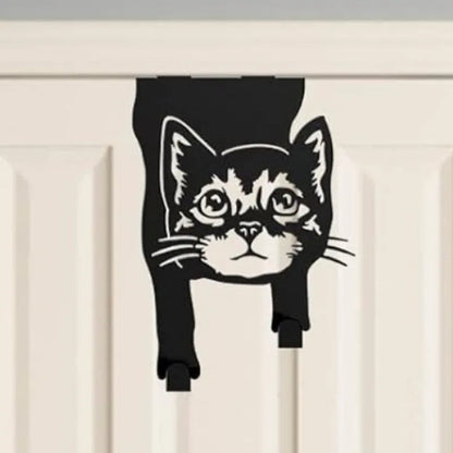 Black iron decorative cat wall hook with punch-free mounting