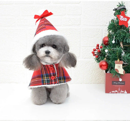 Christmas red check knitted turtleneck dog sweater with suede lining