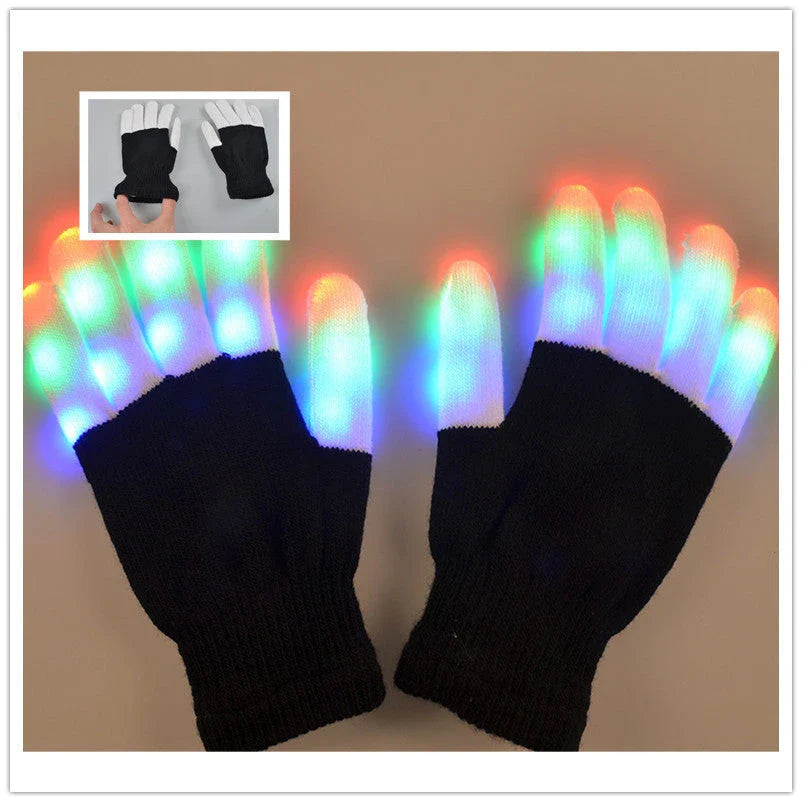 Vibrant Glow-in-the-Dark Party Gloves with Customizable Rainbow LED Lights for Dancing, Performing, and Everyday Wear