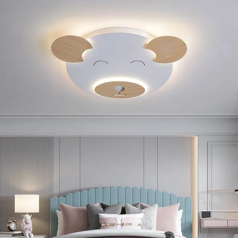 Modern white cartoon bear design ceiling lamp for a princess bedroom, shown in two size options.
