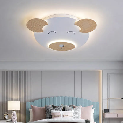 Modern white cartoon bear design ceiling lamp for a princess bedroom, shown in two size options.