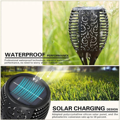 Solar-powered outdoor torch light with LED lights, perfect for illuminating gardens and patios