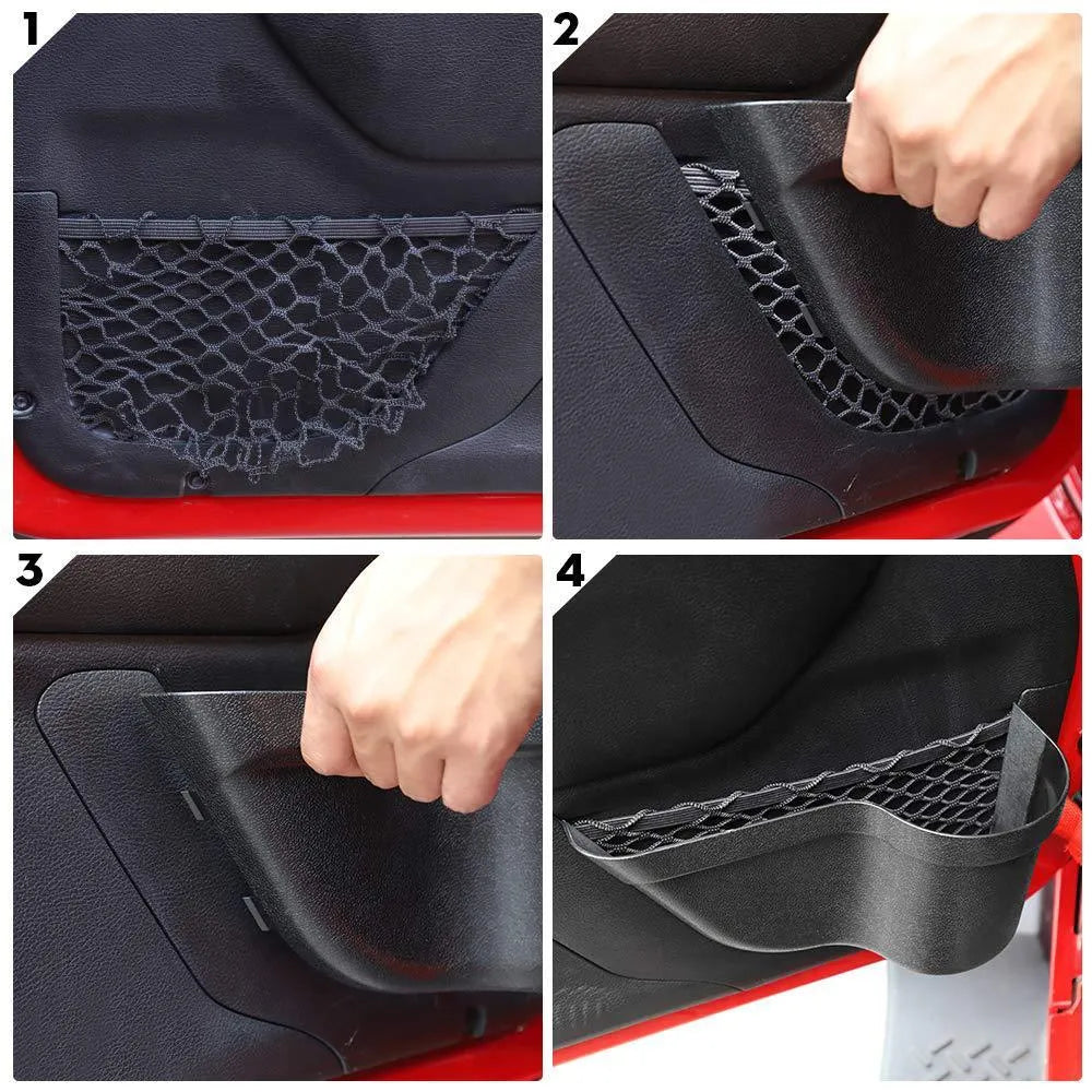 Black aluminium alloy car interior net pocket storage box with mesh compartments