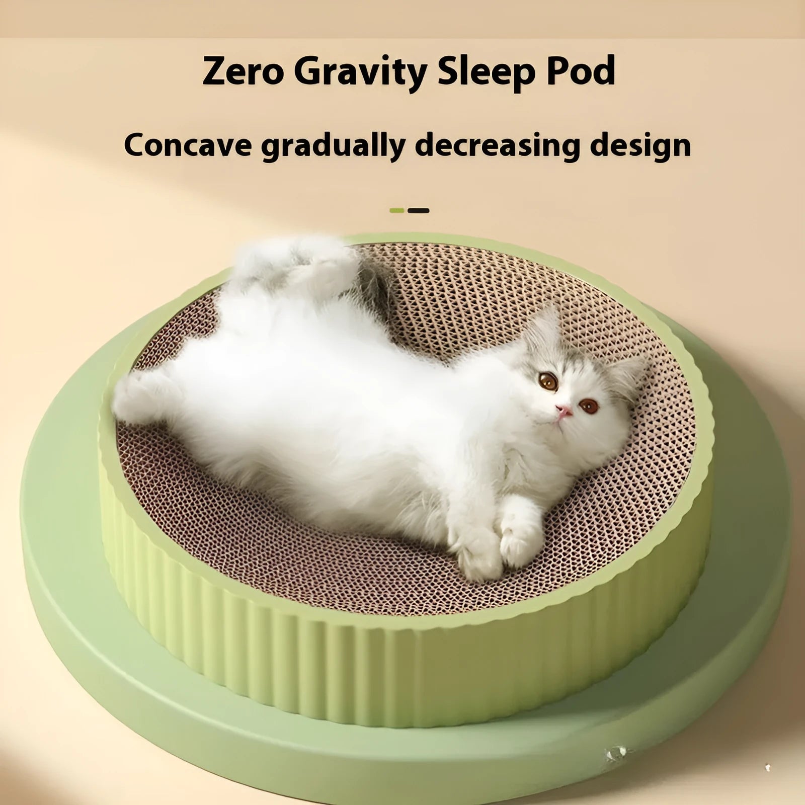 55cm round cat scratching board with replaceable corrugated paper surface in green colour