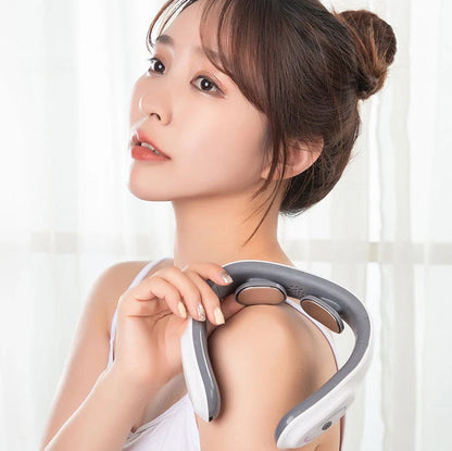 White folding electric pulse massager for shoulders and neck with heated function and USB charging port