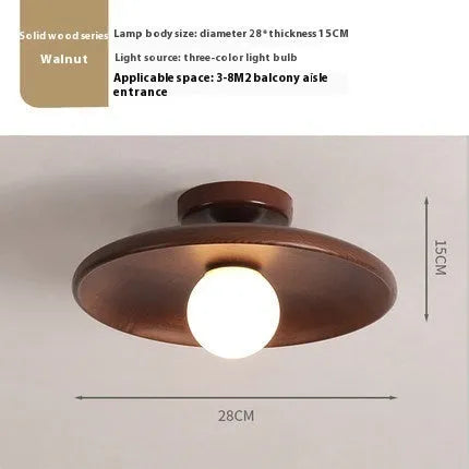 Solid wood minimalist ceiling lamp with glass shade in wood or walnut finish