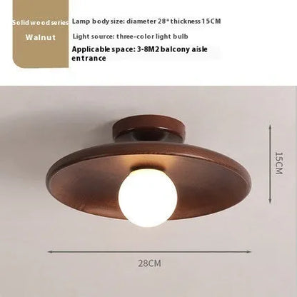 Solid wood minimalist ceiling lamp with glass shade in wood or walnut finish