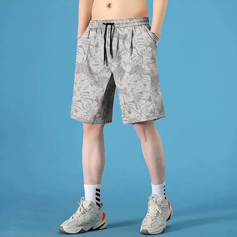 Men's quick-drying polyester seaside shorts with straight-leg cut and micro-elastic stretch