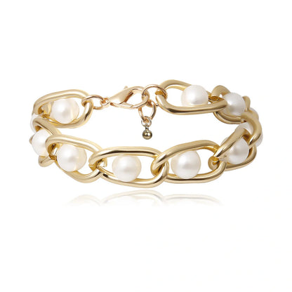 Creative Chain Inlaid Pearl Temperament Bracelet in gold, elegant women's jewelry