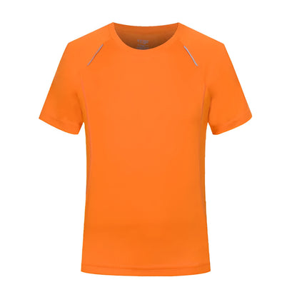 Men's slim fit quick-dry T-shirt in grey, showing round neck and short sleeve design.