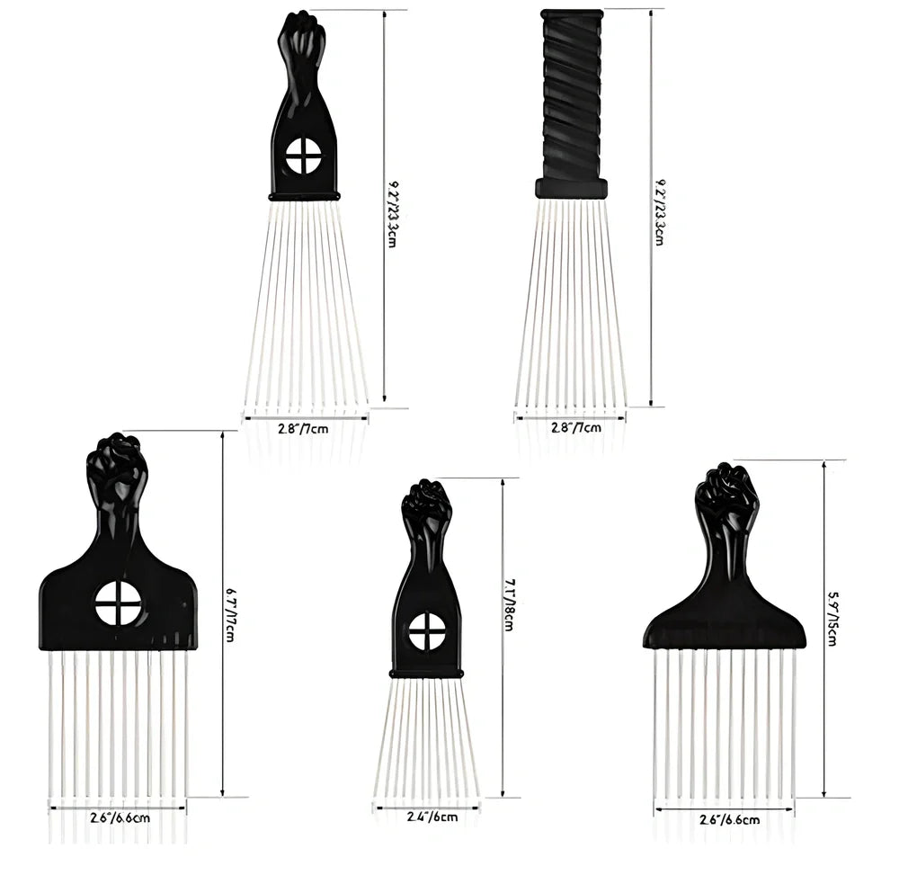 Metal hair comb with steel needle teeth and anti-slip handle for African hair styling