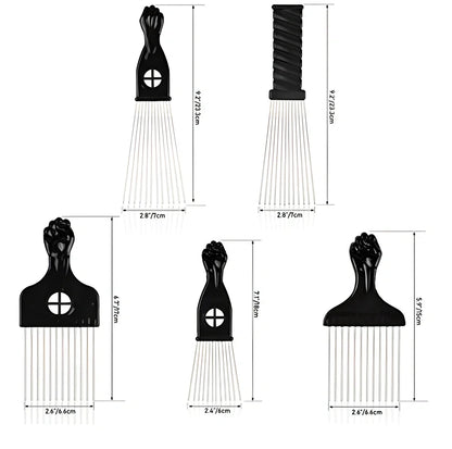 Metal hair comb with steel needle teeth and anti-slip handle for African hair styling