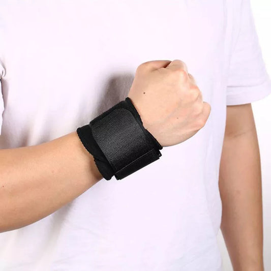 Black wrap-around wrist compression strap for sports support