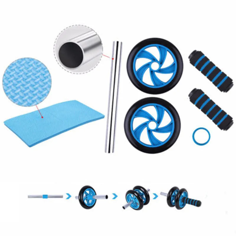 Abdominal Wheel Roller Push-Up Exercise Set with Double Wheel, ABS Plastic, 16.5cm and 14.5cm Roller Diameters, Dark Blue, Home Fitness Equipment for Chest Expansion and Core Training