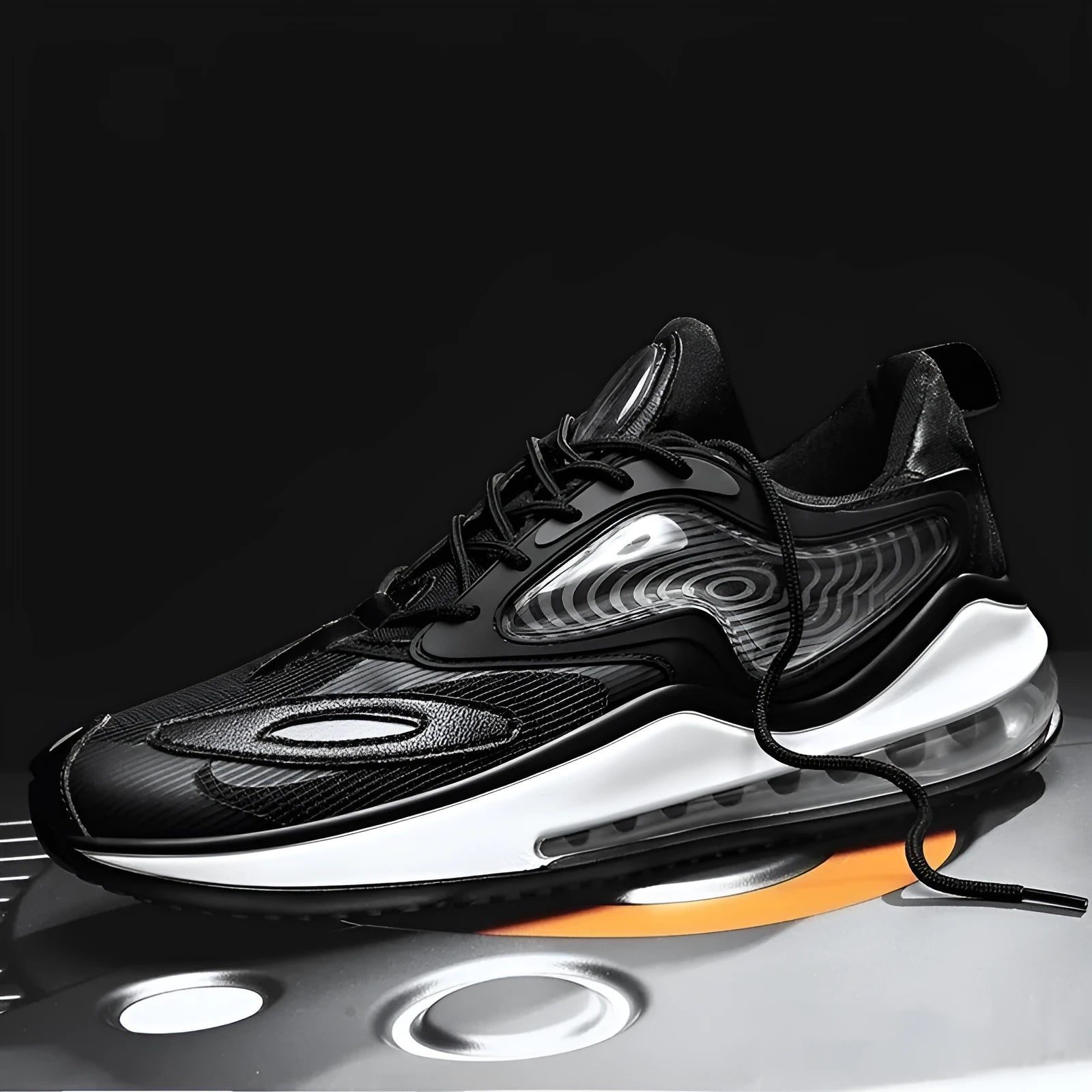 Men's casual shoes in Space Black with a rubber sole and air cushion height feature