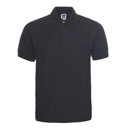 Solid colour plus size short sleeve polo shirt on a hanger, loose fit style.