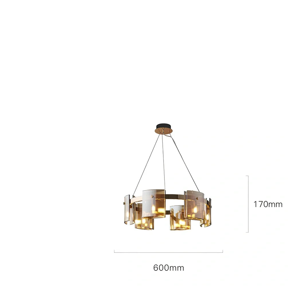 Glass fish-shaped chandelier with 6 LED lights, 600mm diameter, smoke grey finish