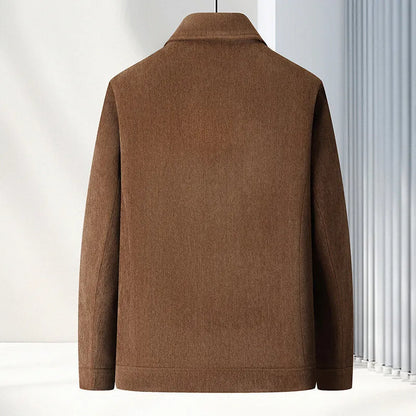 Men's slim-fit casual jacket in polyvinyl alcohol fibre fabric, available in black, caramel, dark blue, brown for middle-aged leisure wear