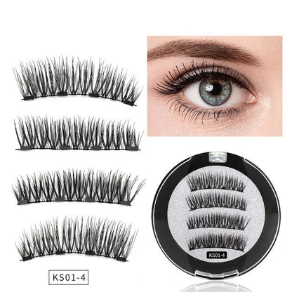 Four magnet false eyelashes in imported fibre with hand made construction and optional eyelash curler