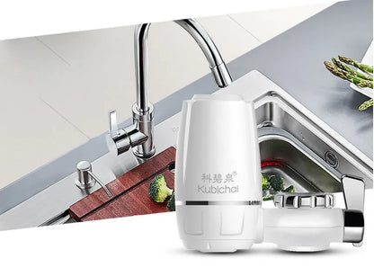 White kitchen faucet water filter with ceramic cartridge and universal tap adapter