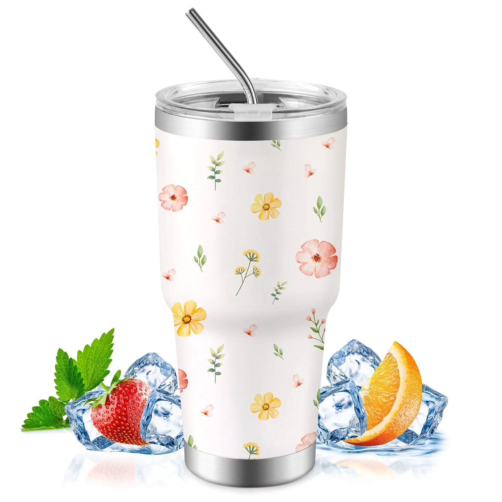 30oz insulated travel mug for car, keeps drinks hot or cold, spill-proof lid