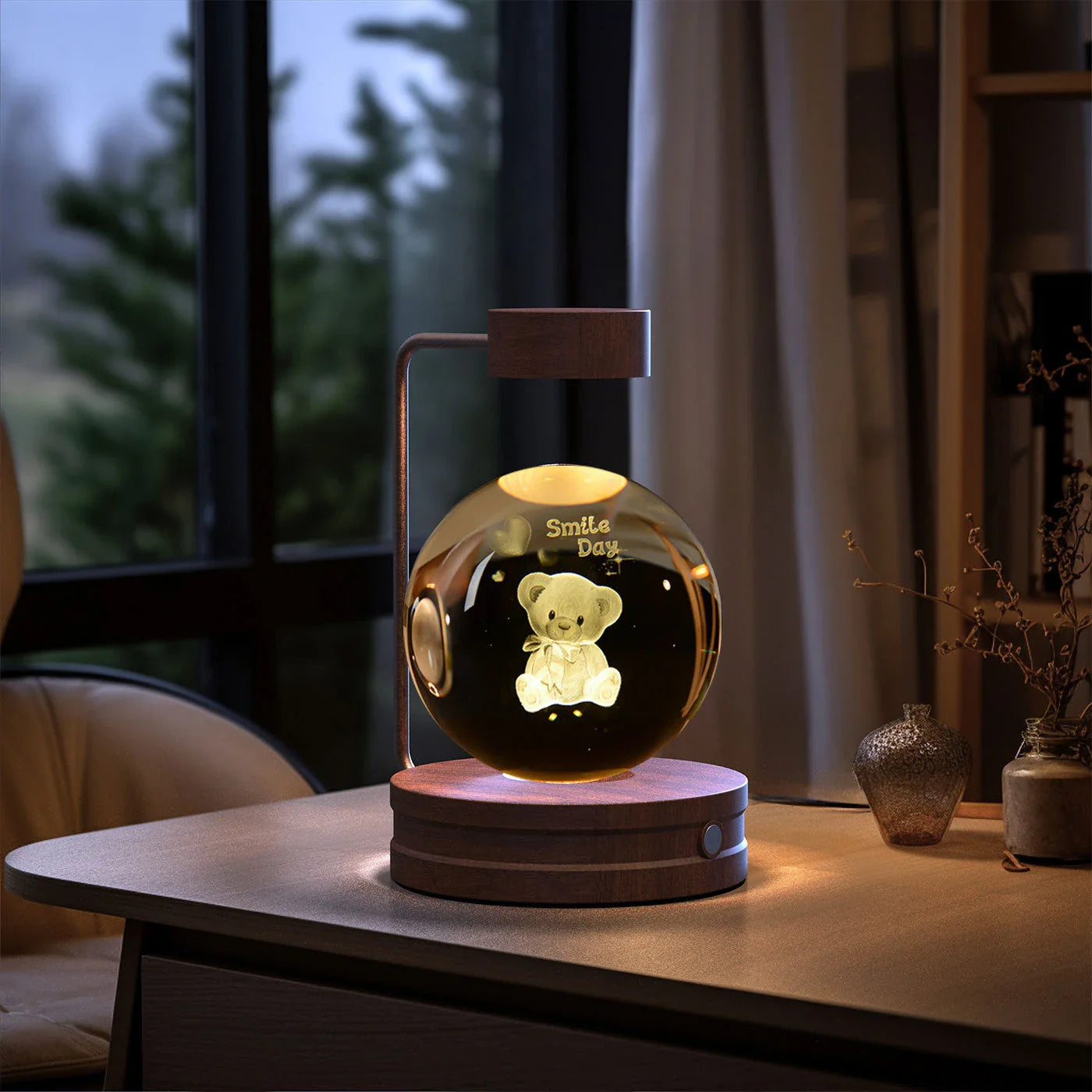 Crystal Ball Cosmic Dinosaur Indoor Night Light with USB Power and Warm Bedside Lighting