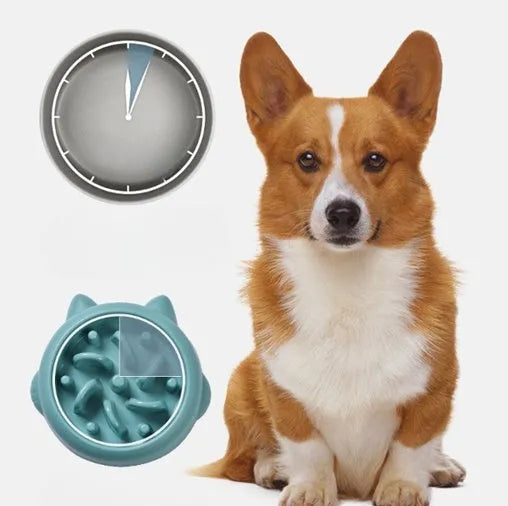 Green slow feeder dog bowl with bone-shaped obstacles for anti-choking feeding