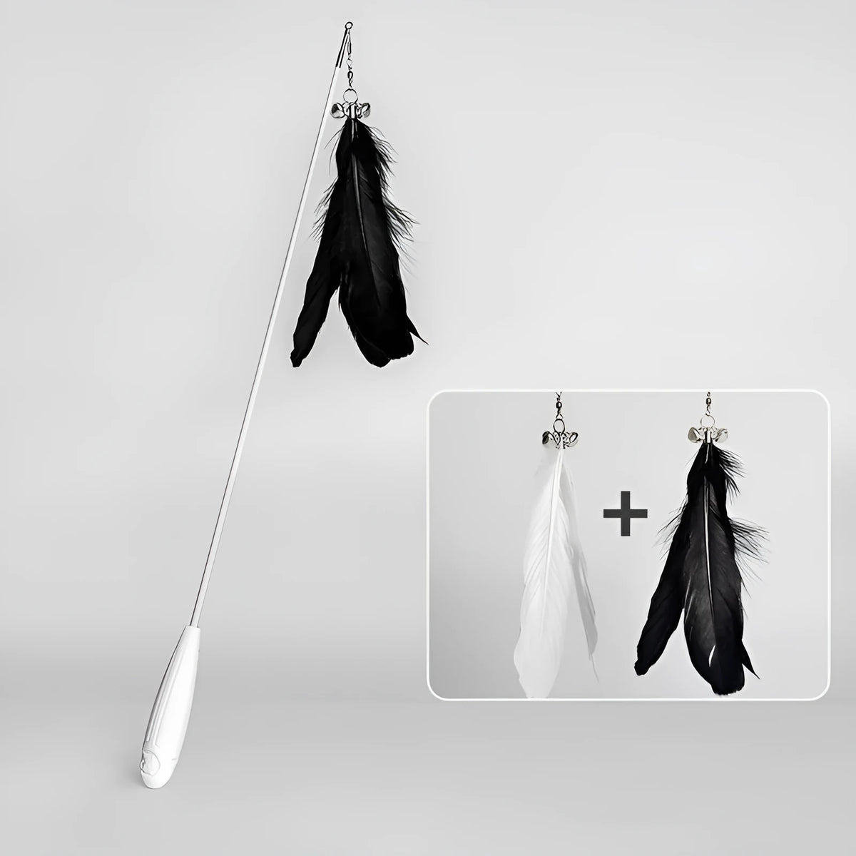 Telescopic cat fishing rod toy extended to 80cm with goose feather lure and bell