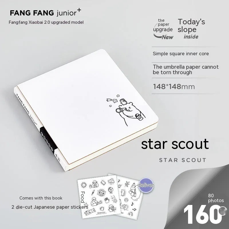 Square white note diary with heart design, 148mm dimensions with checkered pages