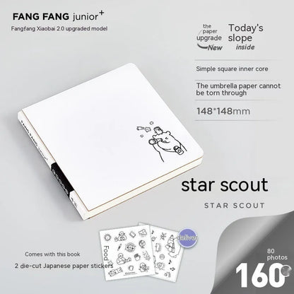 Square white note diary with heart design, 148mm dimensions with checkered pages