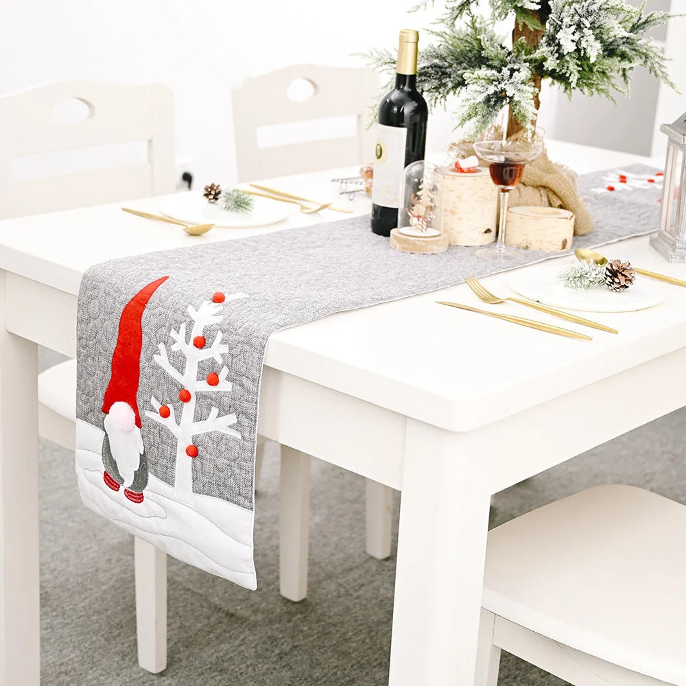 Christmas gnome plush doll grey table runner for festive table decoration