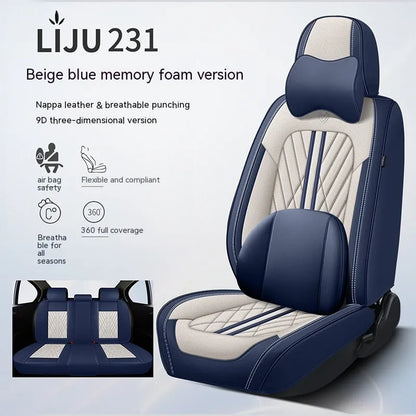 Five-seat car seat cushion set with leather covering in various colour combinations