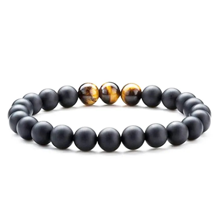 Tiger eye couple bracelets with matte black agate beads in geometric design