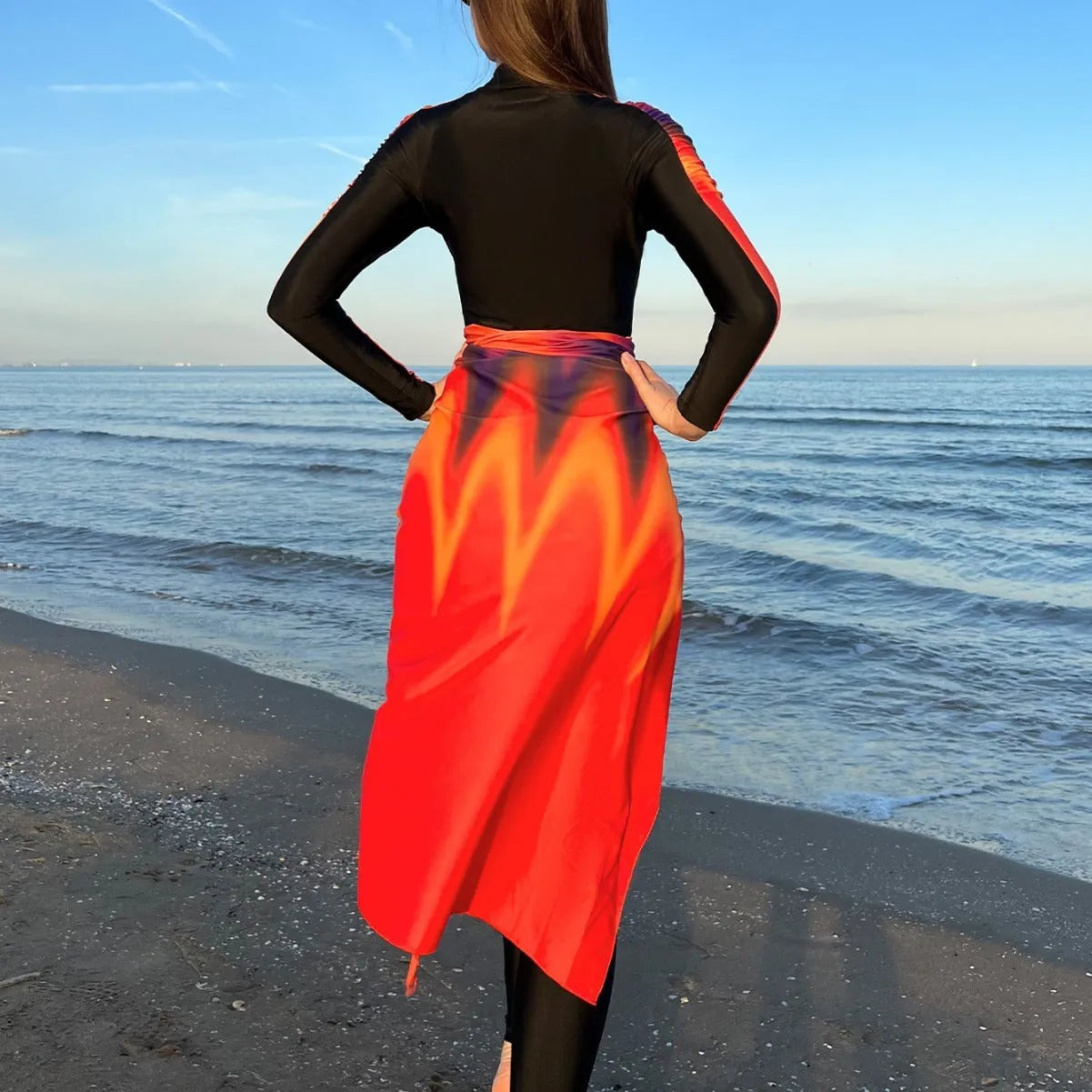 Women's polyester bikini three-piece set in conservative pattern style, colour 427, sizes S to XL