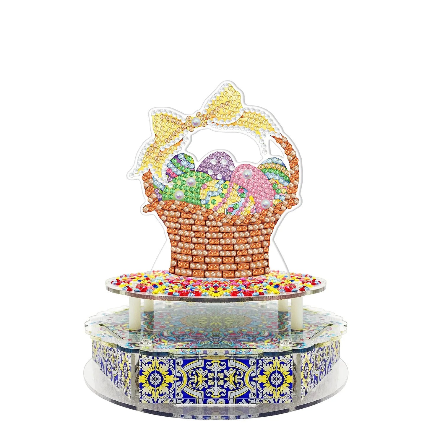 Handmade DIY diamond painting music box kit with light string and assembly tools for Halloween and Easter decoration