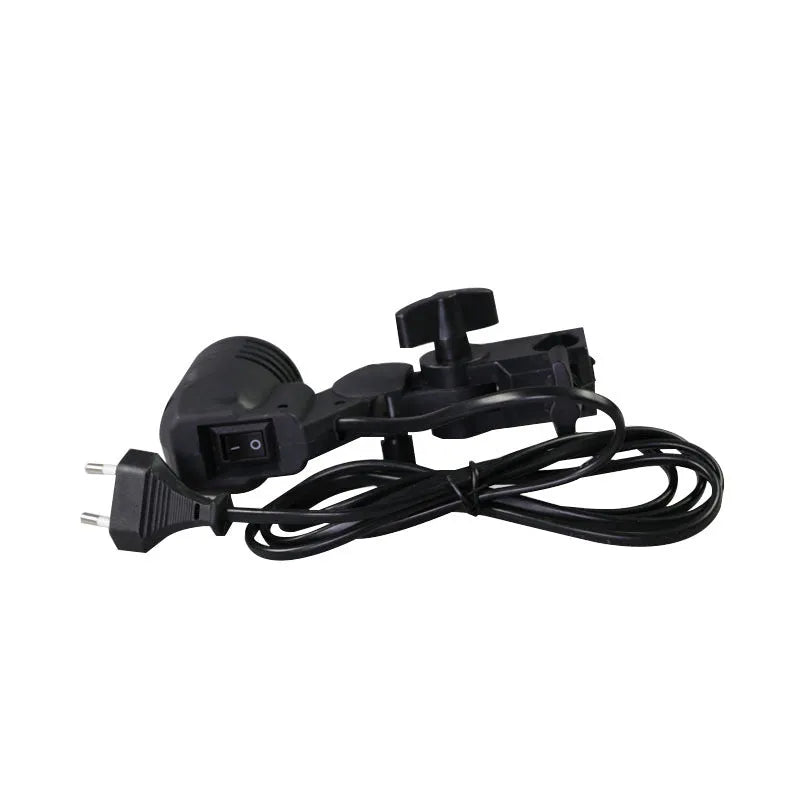 Black universal E27 photographic lamp holder with long power cords and rear switch.
