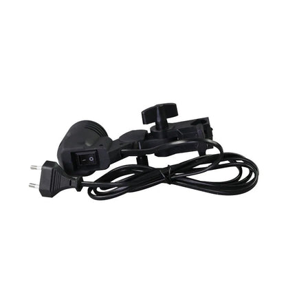 Black universal E27 photographic lamp holder with long power cords and rear switch.