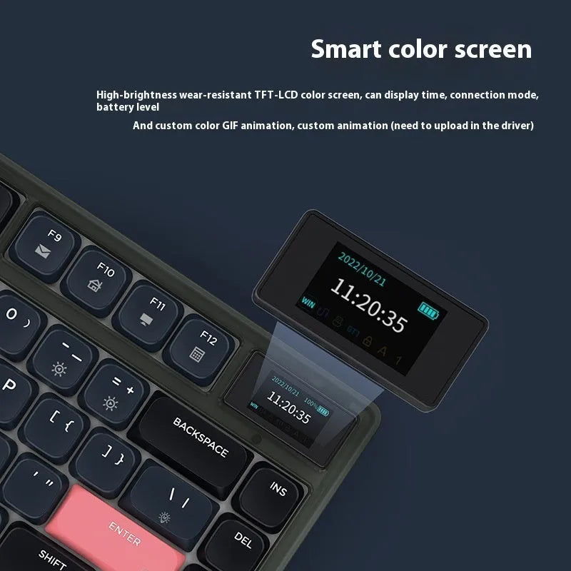 Ajazz AK832PRO triple-mode mechanical keyboard with colour screen and compact 81-key layout