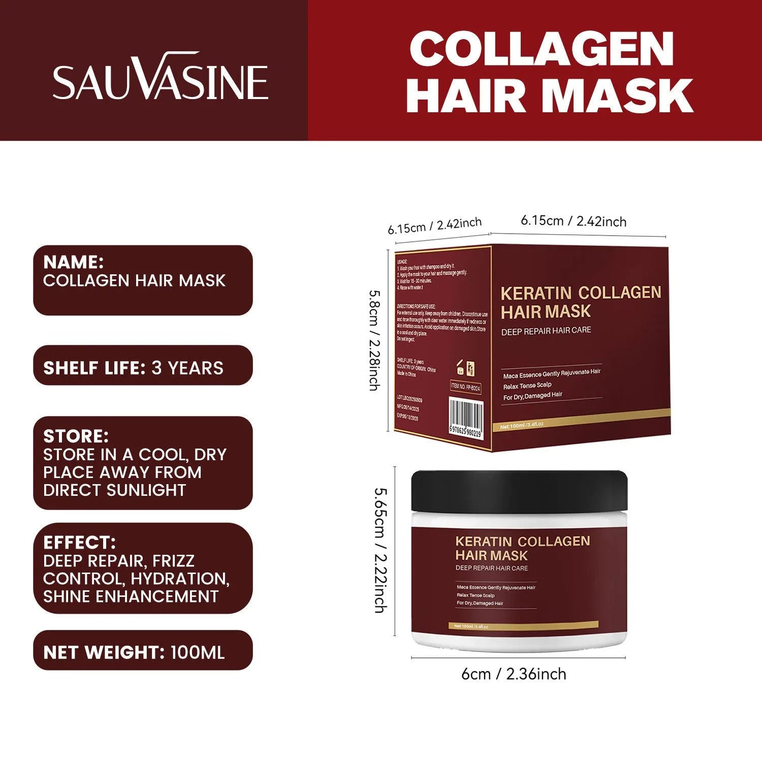100ml collagen hair mask bottle for moisturising and repairing strong, tough hair