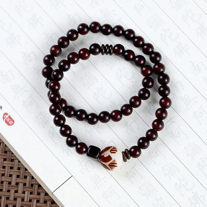 Natural rosewood bracelet with double ring and single circle bead designs in retro style