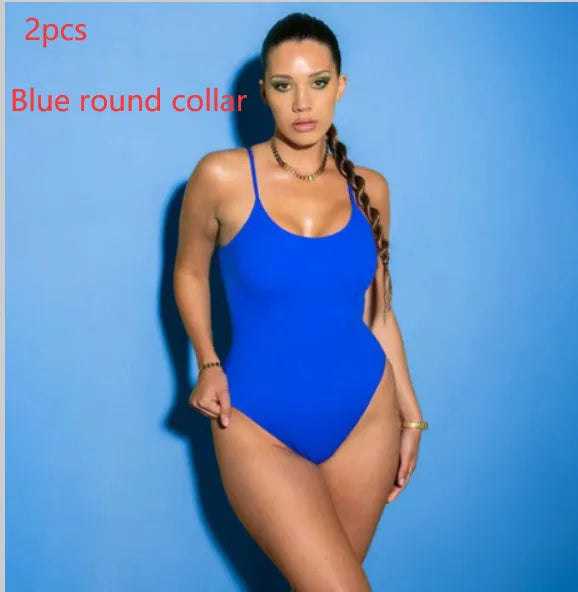 Women's solid colour backless triangle swimsuit two-piece set on a mannequin