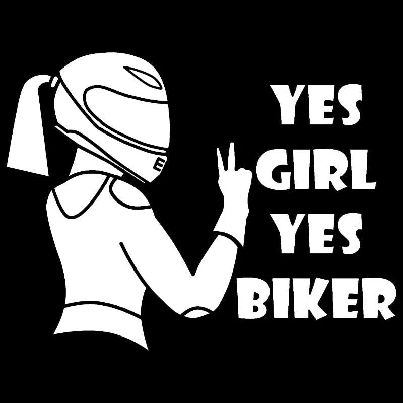 Cool Girl Rider waterproof car sticker measuring 16cm by 15cm in black, white, and laser colour options