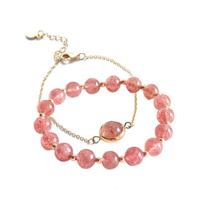 Double-layer women's bracelet with lucky beads and colourful crystals in gold-toned setting