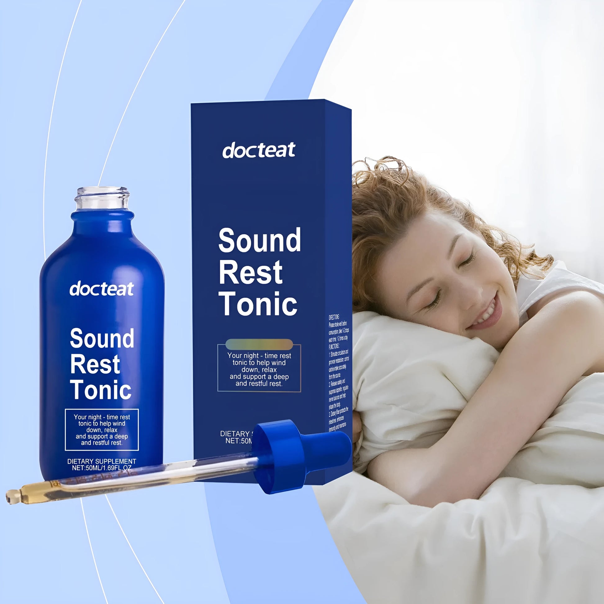 50ml bottle of sleep support liquid drops with dropper for dosage measurement