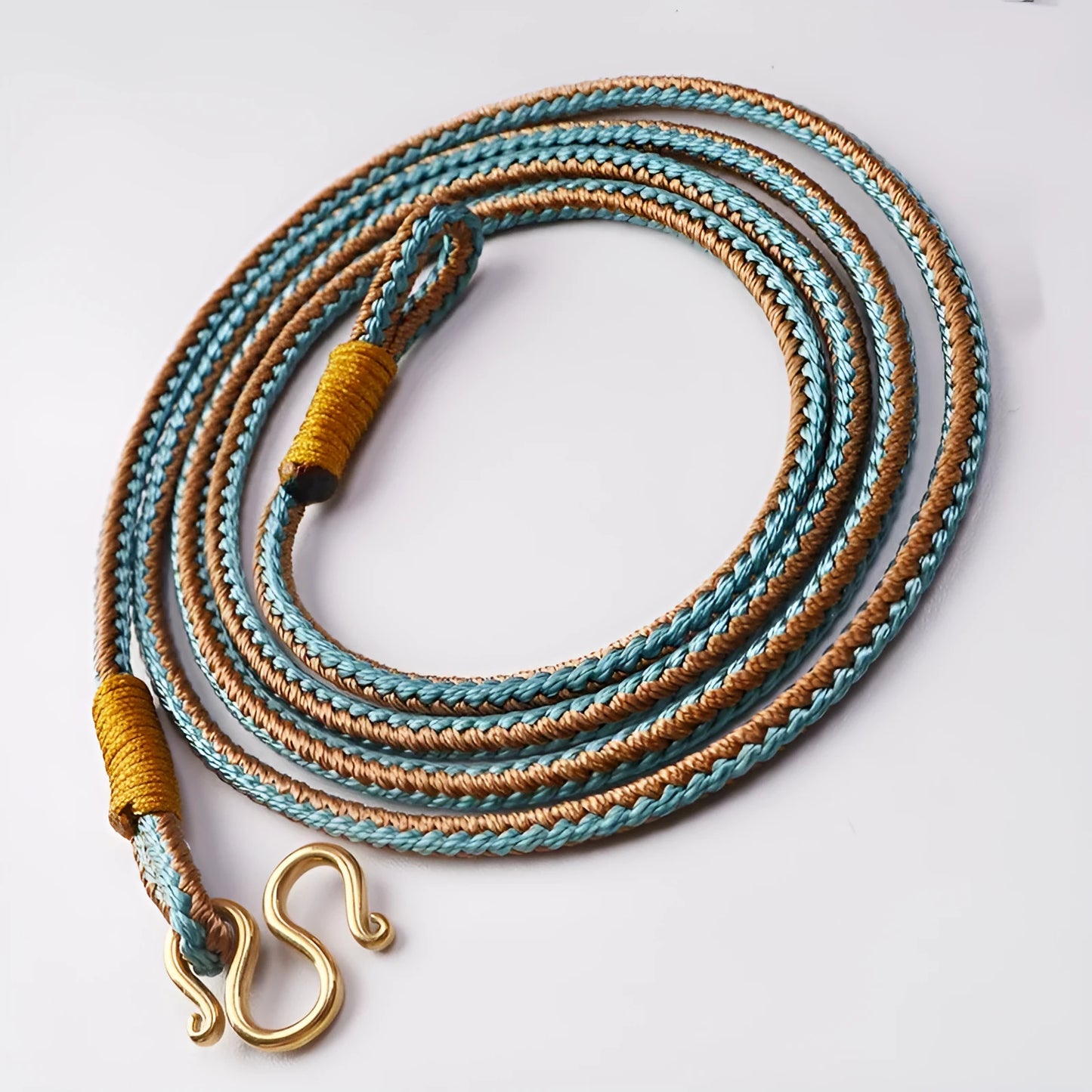 Gold and silver Thangka Peace Buckle imitation pearl necklace with mixed gem inlaid pendant.
