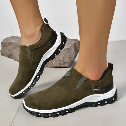 Men's grey round toe slip-on shoes with a shallow mouth on a rubber sole.