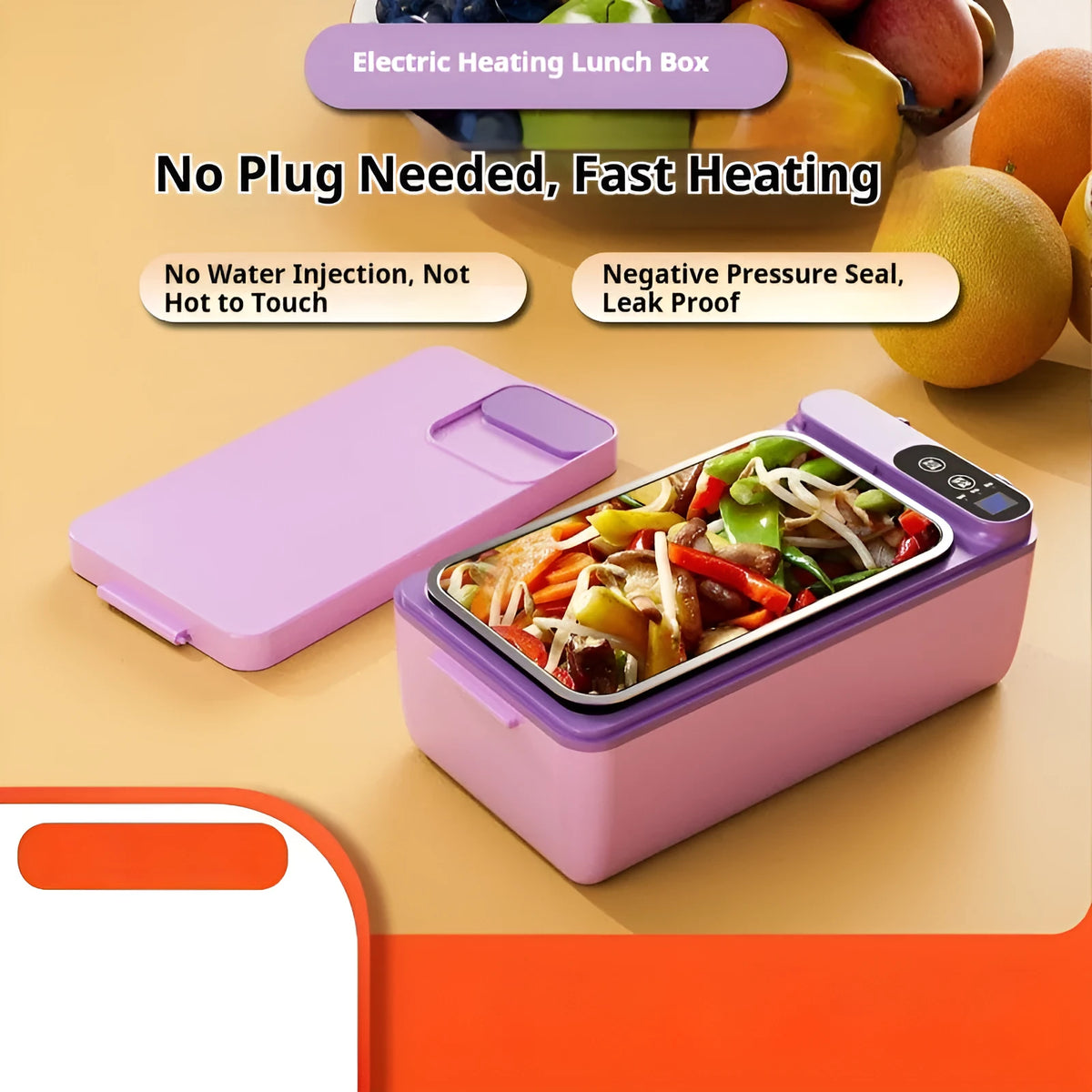 Rechargeable electric lunch box with 304 stainless steel liner, 40W USB power, timing function, 245x90x124mm